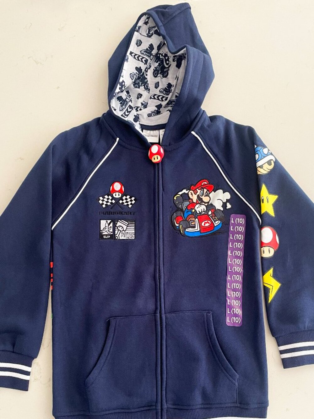 Nintendo Mario Kart Hoodie Boys Size 10 (L) Navy Blue Zip Hoodie